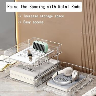 Рівневий органайзер для столу, штабелюваний акриловий лоток для документів, лоток для листів формату А4 та офісного приладдя (прозорий), 3-