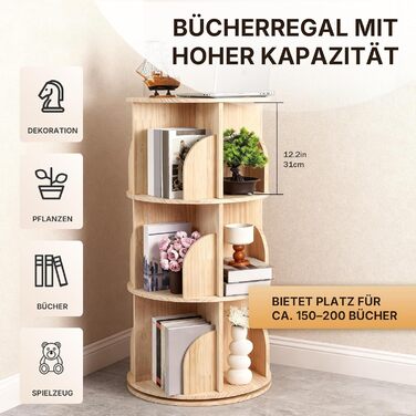 Дитяча книжкова полиця Allyson, що обертається на 360 градусів, 3 рівні, багатофункціональна підставка для компакт-дисків для вітальні та офісу, кругла полиця для файлів для дитячої кімнати та спальні