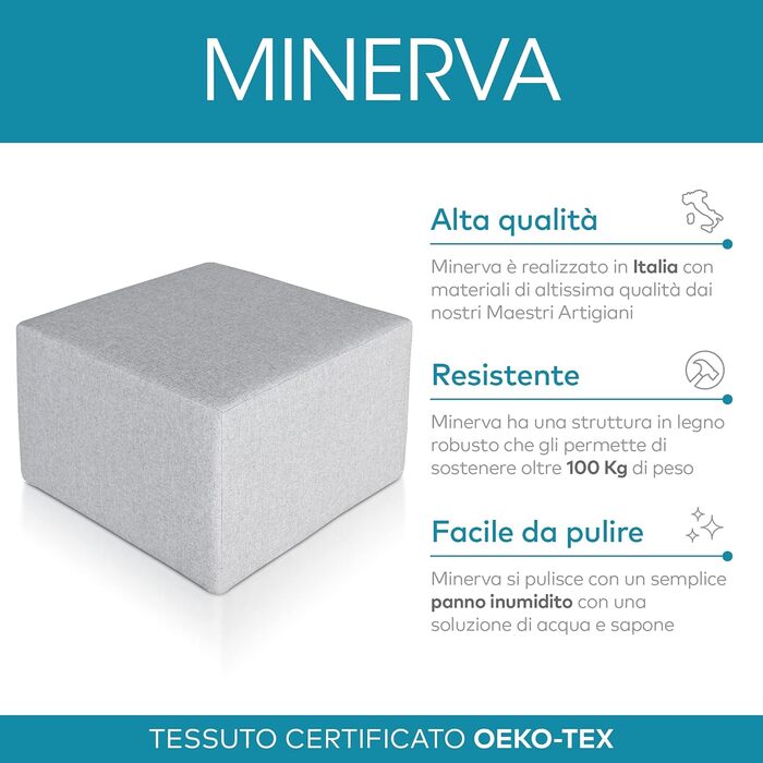 Пуф-підніжка Deshome 63x63x44 см Водовідштовхувальна тканина Сучасний дизайн пуфа для дивана Вітальня Спальня, Пуф-підніжка, Пуф Мінерва сірий