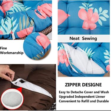 Подушка для підвісного крісла на вулицю, XXL, сіра, діаметр 105 см, товщина 15 см, піна з ефектом пам&39яті, можна прати, знімний чохол, нековзний ремінь, регульований підголівник