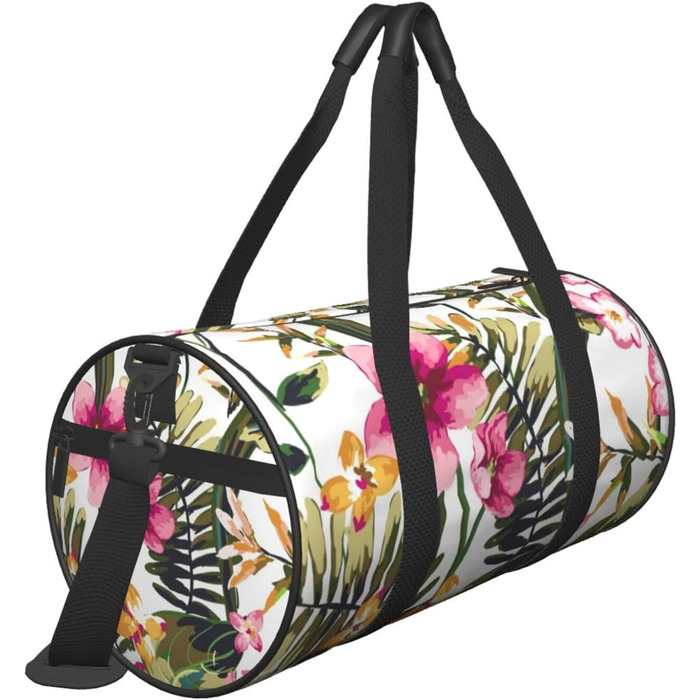 Спортивна сумка, дорожня сумка, акварельний принт, квітковий візерунок, сумка для подорожей на вихідні, чорна, універсальний розмір