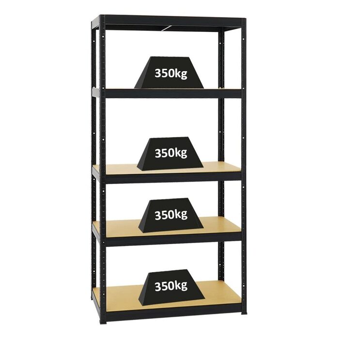 Надміцний стелаж, тонкий, чорний, 180x90x45 см, навантаження на полицю 350 кг, стелаж для підвалу, стелаж без болтів, гаражний стелаж, стелаж для зберігання 180x90x45 см, чорний