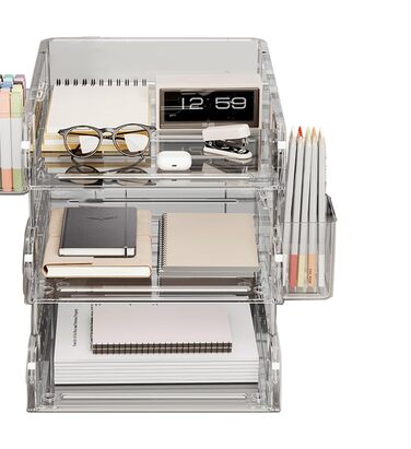 Рівневий органайзер для столу, штабелюваний акриловий лоток для документів, лоток для листів формату А4 та офісного приладдя (прозорий), 3-