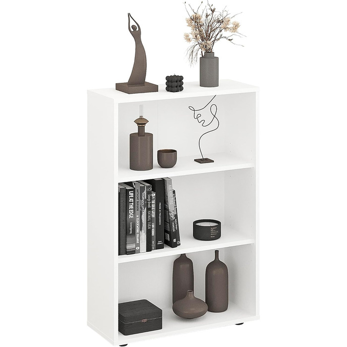 Полиця шириною 60 см Біла - Книжкова полиця з 3 рівнями та полицями з регульованою висотою, окремостояча полиця, полиця для зберігання Книжкова полиця Lumo 60 x 90 x 24 см (Ш x В x Г) 3 рівні (60Ш x 90В x 24Г) Біла