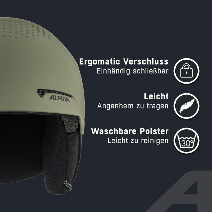 Високоякісний та легкий лижний шолом для дорослих, оптимальна амортизація, інтелектуальна система вентиляції та зігрівальний грілка для шиї Plus Olive Matt M (54-58 см)