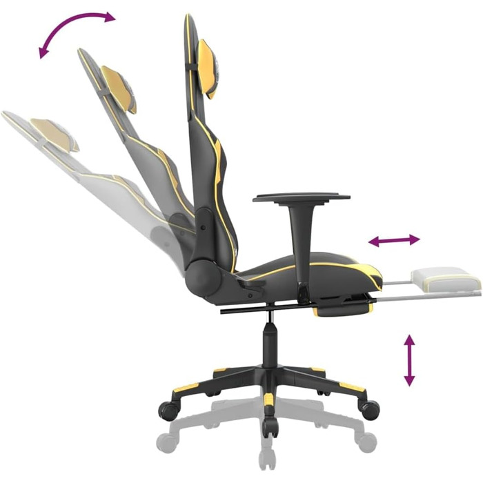 Геймерське крісло, офісне крісло, з підставкою для ніг, чорно-золотий колір, штучна шкіра