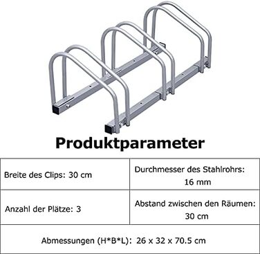 Велосипедна стійка Yakimz Floor Parker, Кілька підставок для 3 велосипедів кожна, Підставка для зберігання Велосипед, Підставка Підлогова підставка з оцинкованої сталі, для підлогового та настінного монтажу, Велосипедна підставка HBT 26 x 70.5 x 32 см для