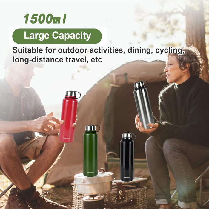 Термос MIGHTYDUTY з нержавіючої сталі об&39ємом 1,5 л, зберігає воду гарячою або холодною протягом 6-24 годин, велика місткість, герметичний, ідеально підходить для кави та чаю, спорту на свіжому повітрі, школи, офісу (зелений)