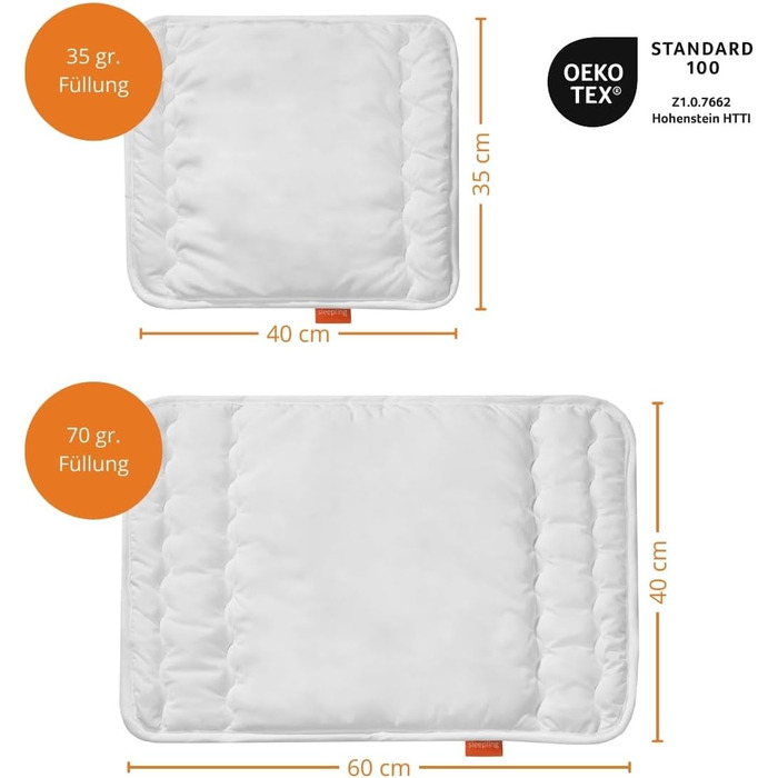 Подушка для сну дитяча, плоска подушка, плоска подушка 40 x 60 см, зроблено в ЄС, можна прати при 60 градусах, kotex 100, біла