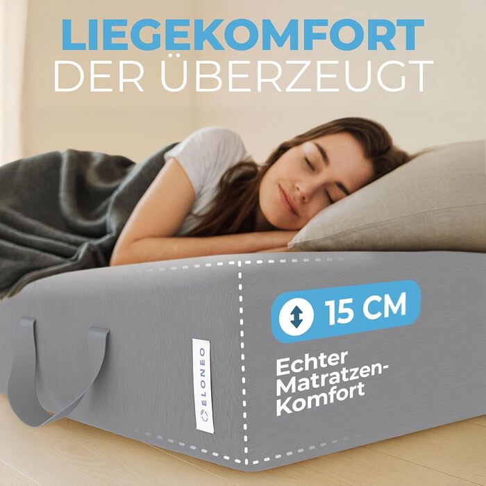Матрац ELONEO Folding Mattress, гостьовий матрац, 3-секційний розкладний матрац, надзвичайно товста піна (15 см), можна прати, ортопедична подушка, складний, складний матрац, для дорослих (сірий, 90 x 200 x 15 см) 90 x 200 x 15 см сірий