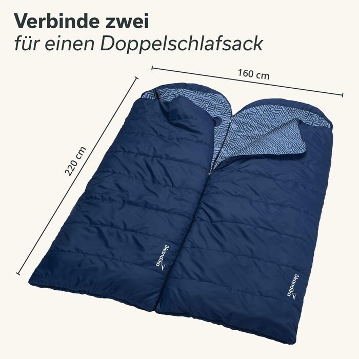 Спальний мішок Skandika Dundee з фланелевої ковдри Бавовна, розкішна якість, з&39єднується, подвійний спальний мішок, 3 сезони, до -20C, 220 x 80 см / 220 x 160 см Спальний мішок для кемпінгу, індиго, правий
