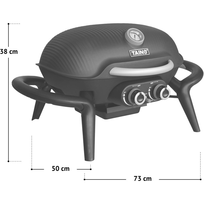 Газовий гриль TAINO KENAI, кемпінговий настільний гриль, балконний гриль, газовий, зовнішній, кухонний термометр, литий алюміній, чорний