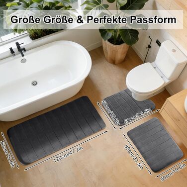 Комплект килимків для ванної CEWROM з 3 предметів з піни з ефектом пам&39яті, м&39який килимок для ванної з піни з ефектом пам&39яті та U-подібний килимок для туалету, комплект килимків для ванної з мікрофібри, килимки для ванної кімнати, які можна прати 