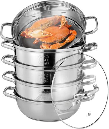 Пароварка 30 см, 5-ти ярусна пароварка з нержавіючої сталі зі скляною кришкою Індукційна каструля Пароварка підходить для всіх тип
