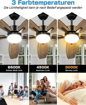 Стельовий вентилятор Airwit 106 см з підсвічуванням Двосторонні лопаті, Тихий стельовий вентилятор з підсвічуванням і пультом дист