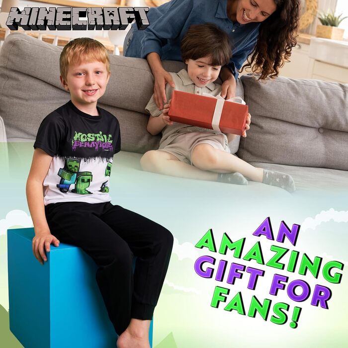 Піжами Minecraft для хлопчиків, зимові нічні штани для дітей 5-14 років, топ та довгі піжамні штани для хлопчиків та підлітків 9-10 років, чорні/білі