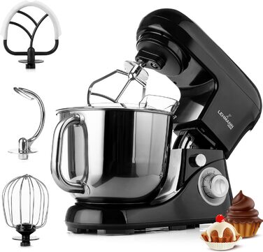 Планетарний кухонний комбайн Lehmann з чашею з нержавіючої сталі 5 л Багатофункціональний міксер 2200 Вт 6-швидкісна тістомісна машина Включаючи кришку для бризок, гачок для тіста та віночок