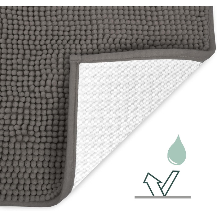 Килимок для ванної Beautissu з нековзним покриттям 70x120 см, шеніловий килимок для ванної, великий пухнастий килимок для ванної, нековзний килимок для ванної, що миється, килимок для ванної, килимок для душу, килимок для ванної, антрацитовий BeauMare WR 