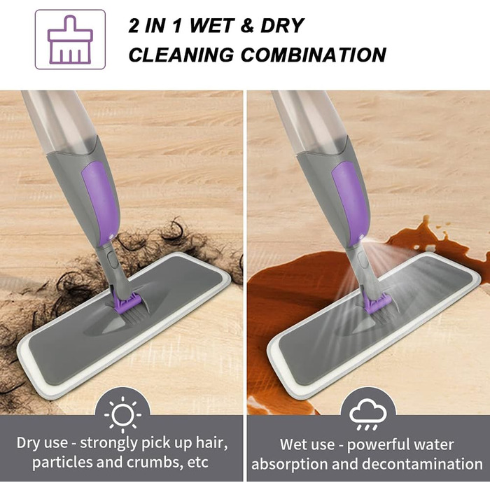 Швабра з функцією розпилення - HOMSIER Spray Mop Швабра для підлоги Швабра для швидкого прибирання з резервуаром для води 550 мл і