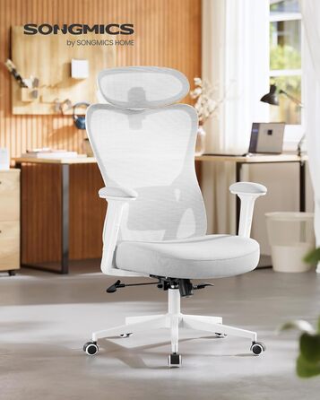 Ергономічне офісне крісло SONGMICS, стілець для роботи, комп&39ютерне крісло, регульований поперековий відділ та підголівник, вантажопідйомність до 150 кг, регульована висота, колір &quotголубий сірий&quot OBN066GD01