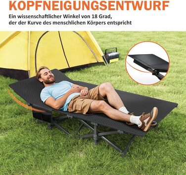 Розкладне кемпінгове ліжко, розкладне гостьове ліжко до 200 кг, з бічною кишенею, портативний кемпінговий шезлонг, для використання на природі, в саду, для подорожей, кемпінгу та в приміщенні (сіре)