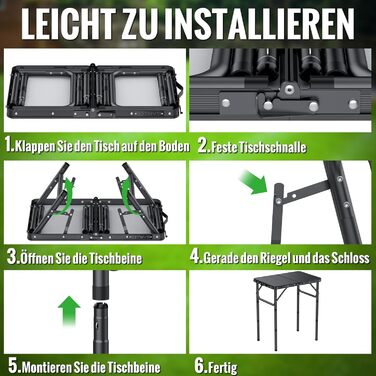 Складаний кемпінговий стіл GARLLEN, 58x40 см та 3 регульовані висоти (26/48/70 см), портативний бічний столик, стіл для барбекю, садовий стіл, стіл для пікніка для кемпінгу, пікніків та використання в саду (чорний) Чорний 58 x 40 x 26/48/70 см