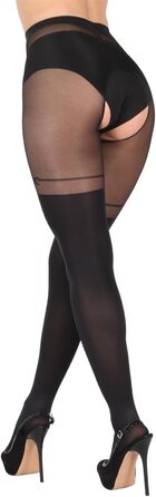 Сексуальні панчохи BANANALU, 20 DEN до стегна, з відкритою інтимною зоною та вирізом, чорний, XL