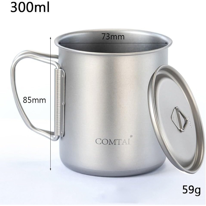 Набір посуду для каструлі, чашки, жорсткого простору, титановий, дорожній рюкзак, похідний, 300 мл (з кришкою та без маркування об&39єму)