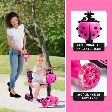 В-1 Дитячий самокат Самокат зі знімним кошиком для мультфільмів Сидіння штовхач Світлодіодні великі колеса Зручна спинка Регульова