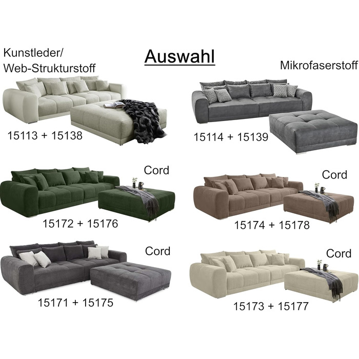 Великий диван XXL Ш306/Г134/В86 см, зручний диван-ліжко з високоякісною пружинною оббивкою, багато подушок, площа лежання 120 см x 240 см, приємний чохол з мікрофібри сірого кольору / 15114