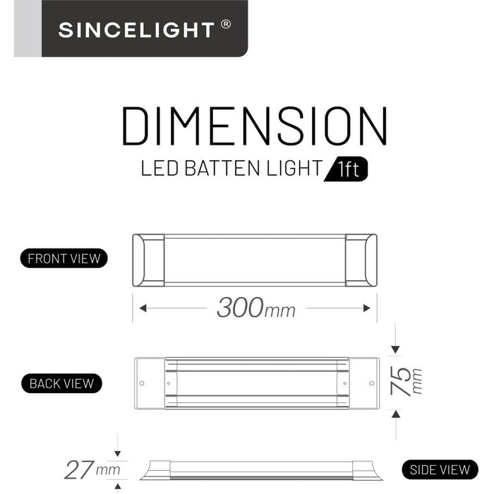 Світлодіодні стрічки SINCELIGHT 18 Вт, вбудована лампа 2 фути (60 см), стельове освітлення або настінний світильник для кухні, гаража, майстерні, ванної кімнати, складу, офісу, магазину, нейтральний білий 4000K, ука (нейтральний білий (4000k), 1 фут (30 с