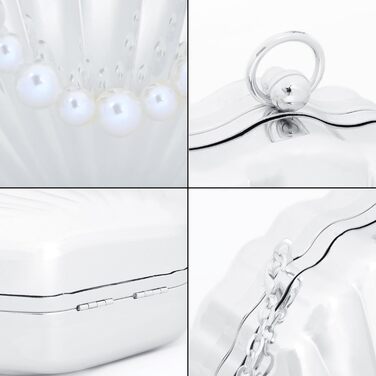 Клатч-розкладачка Морська Раковина з акрилу, з перлинною ручкою-ланцюжком. Вечірня сумочка для весілля, косплею, на плече або через плече, сріблястий.