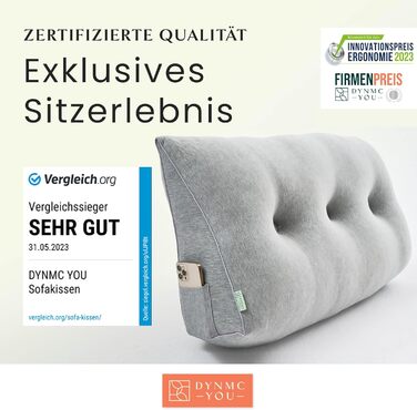 Зручна подушка для спини DYNMC you, бавовняний вигляд, 90 см, Oeko-TEX, сучасна клиноподібна подушка для ліжка, набивка середньої жорсткості - ідеально підходить як подушка для читання, настінна подушка, спинка - преміальне узголів&39я ліжка