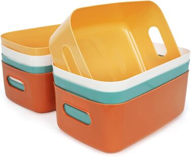 Набір з 8 барвистих коробок для зберігання, пластикові кошики для зберігання, органайзери для кухонних шаф з ручками, коробки для зберігання кошиків, пластикові кошики для ванної кімнати, кухні, комори, 8 л, барвисті