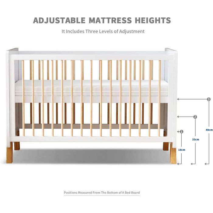 Дерев&39яне дитяче ліжечко 3-в-1, трансформоване дитяче ліжечко, 3 регульовані положення основи ліжка, матрац Deluxe Aloe Vera у комплекті, від народження до 6 років (без матраца 120X60 см)