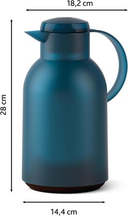 Ізольований глечик Emsa Samba, місткість 1,5 літра, застібка Quick Press, 100 герметичний, зберігає напої гарячими протягом 12 годин і холодними протягом 24 годин, зі скляною підкладкою, зроблено в Німеччині, напівпрозорий/океанський блакитний, N4012000 1