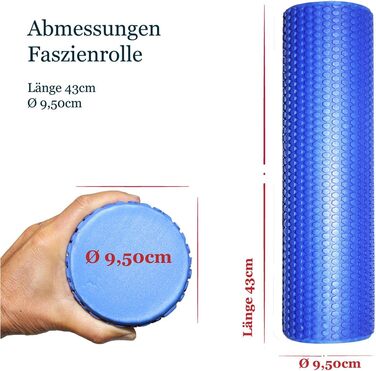Середній фасційний валик для масажу спини та хребта - розгинач спини Ø9,5 см x 43 см (океанський синій), фасційний піноматеріал для йоги та пілатесу від болю в шиї та спині та лікування тригерних точок