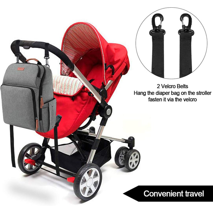 Пеленальний рюкзак Багатофункціональний великий місткий дитячий рюкзак для подорожей і 2 ремені для коляски на ходу 28 л сірий