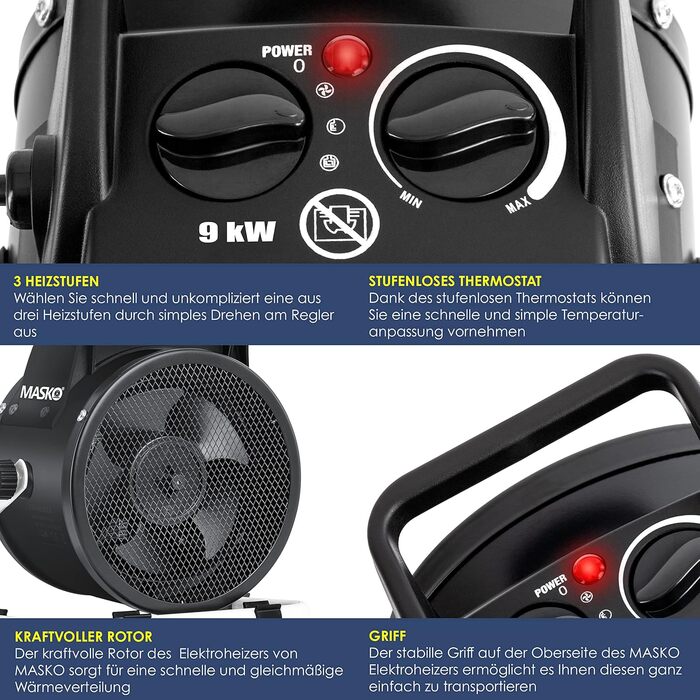 Електричний обігрівач Masko тепловентилятор будівельний обігрівач керамічний обігрівач електричний обігрівач з термостатом електри