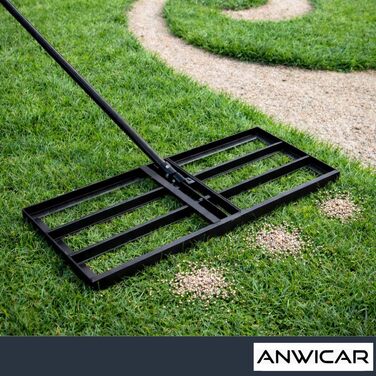 Гребінь для вирівнювання газону з нержавіючої сталі 60x30 см з ручкою 150 см - Міцний вирівнювач для рівномірного догляду за газоном - Ракель для вирівнювання піску та розгладження газону для саду та спортивних майданчиків