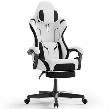 Геймерське крісло з поперековою опорою, ергономічне офісне крісло, регульована спинка, потовщена подушка, міцне ігрове крісло, висувна підставка для ніг, комп&39ютерне крісло з підлокітниками, поворот на 360, біле, 68 см x 68 см x 117 см, сірий