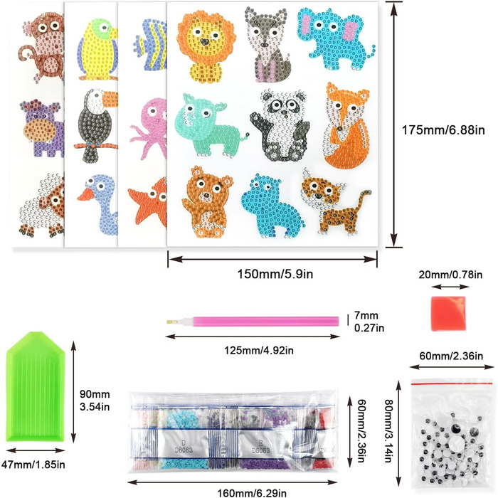 Алмазний живопис наклейки DIY 5D Алмазний живопис картини Діамантовий живопис для дітей 36 шт. Міні маленькі тварини мультфільм алмазні малюнки для 5 років Діти Хлопчик Хлопчик Дівчинка Початківці Дорослі (Стиль 2)