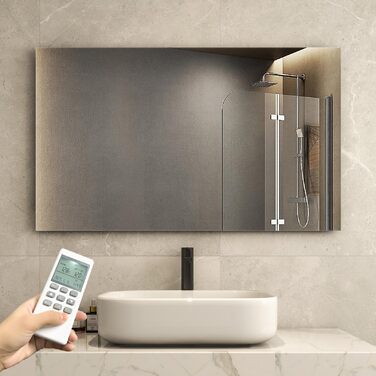 Інфрачервоний обігрівач дзеркала з термостатом, 580 Вт - Інфрачервоний обігрівач дзеркала - Інфрачервоний настінний обігрівач з пультом дистанційного керування - Електричний обігрівач, нагрівальна панель, радіатор - Дзеркало для ванної кімнати 100x60 см, 