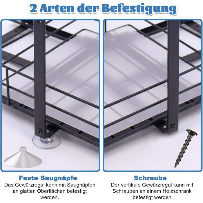 Розсувна 2-рівнева підставка для спецій, стояча шухляда для спецій, регульований по висоті органайзер для спецій з ПВХ-вставкою та присоскою, органайзер для кухонної шафи, стоячий, нековзний (28x24x23 см) 28*24*23