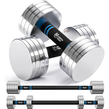 Набір сталевих розбірних гантелей та штанги 2в1 Northdeer, 20 кг (10 кг x 2), сріблясті