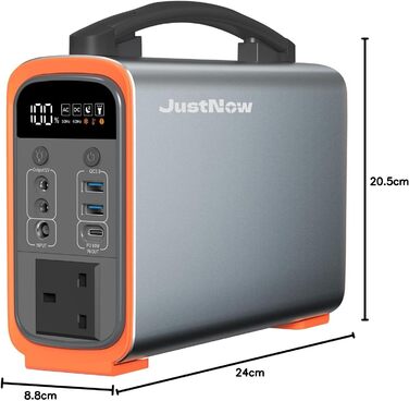 Портативна електростанція JustNow 240 Вт/240 Втгод, мобільний накопичувач енергії LiFePO4 з виходом AC/DC/USB/PD 60 Вт, сонячний генератор для кемпінгу, використання на свіжому повітрі, для автофургонів, надзвичайних ситуацій, резервного копіювання вдома
