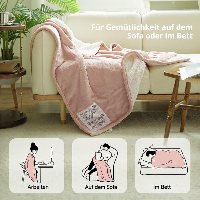 Підігріта ковдра 130x180 см - М&39яка шовковиста плюшева підігріта ковдра з 6 режимами нагріву та 10-годинним таймером автоматичного вимкнення, захист від перегріву, затишна ковдра для ліжка та офісу, яку можна прати (рожевий пил) Рожевий пил 130 x 180 см