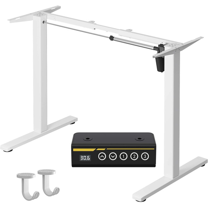 Каркас електричного столу стоячи з двома двигунами, колеса з фіксацією, регулювання висоти та довжини, ніжки столу сидячи/стоячи з кабельним лотком (Окремостоячий, Білий) Білий Окремостоячий