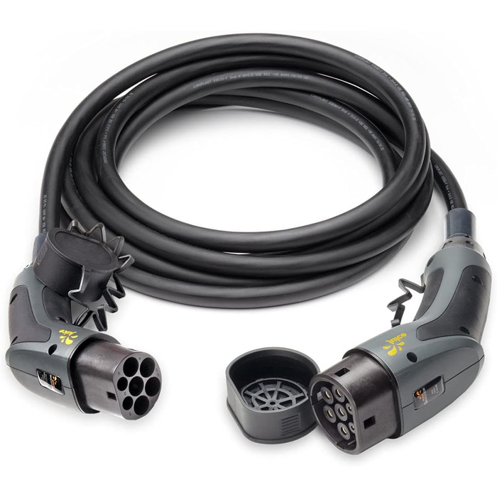 Метровий зарядний кабель типу 2, сумісний з усіма електромобілями та PHEV, зарядний кабель типу 2 22 кВт, 3-фазний, 32 А, сертифік