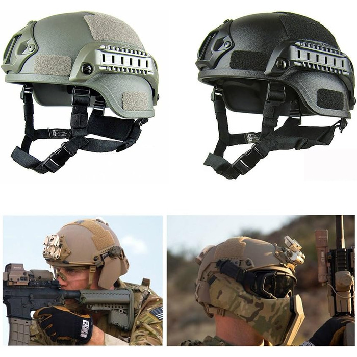 Тактичний шолом у стилі MICH2000, легкий тактичний шолом, захисна тактична версія шолома з кріпленням LVN та боковими рейками, захисний шолом у військовому стилі для страйкболу, пейнтболу, тактичного військового стилю (чорний)